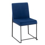 Fuji Blue Velvet Black Steel Contemporary High Back Dining Chairs (Set of 2)