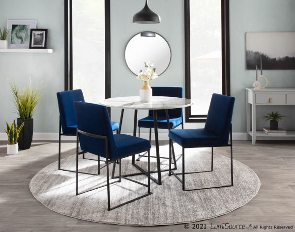 Fuji Blue Velvet Black Steel Contemporary High Back Dining Chairs Set of 2