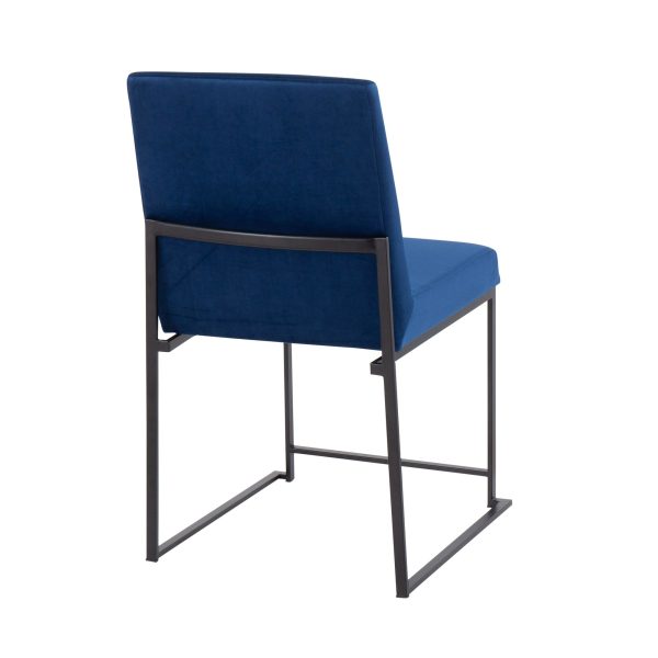 Fuji Blue Velvet Black Steel Contemporary High Back Dining Chairs Set of 2 7
