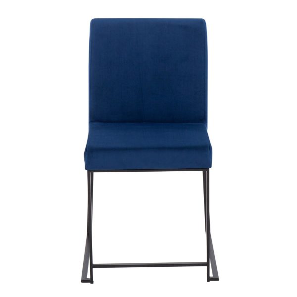 Fuji Blue Velvet Black Steel Contemporary High Back Dining Chairs Set of 2 9