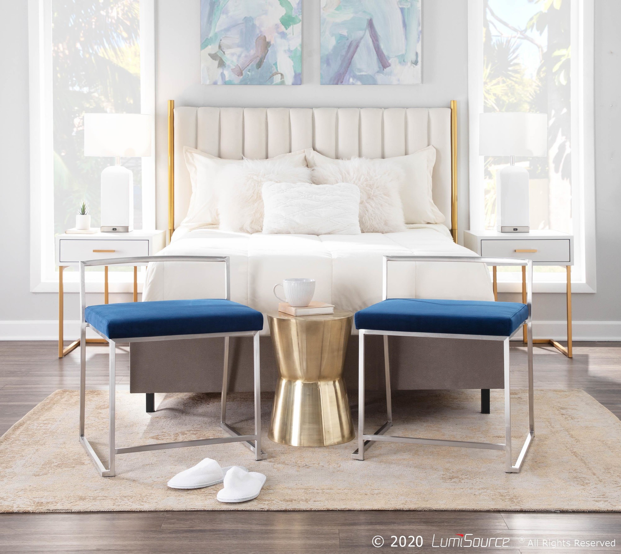 Fuji Blue Velvet Contemporary Stackable Dining Chairs (Set of 2) 2 Fuji Blue Velvet Contemporary Stackable Dining Chairs (Set of 2) - Image 2