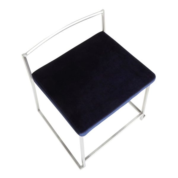 Fuji Blue Velvet Contemporary Stackable Dining Chairs Set of 2 10
