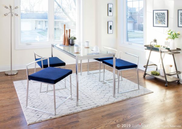 Fuji Blue Velvet Contemporary Stackable Dining Chairs Set of 2 3