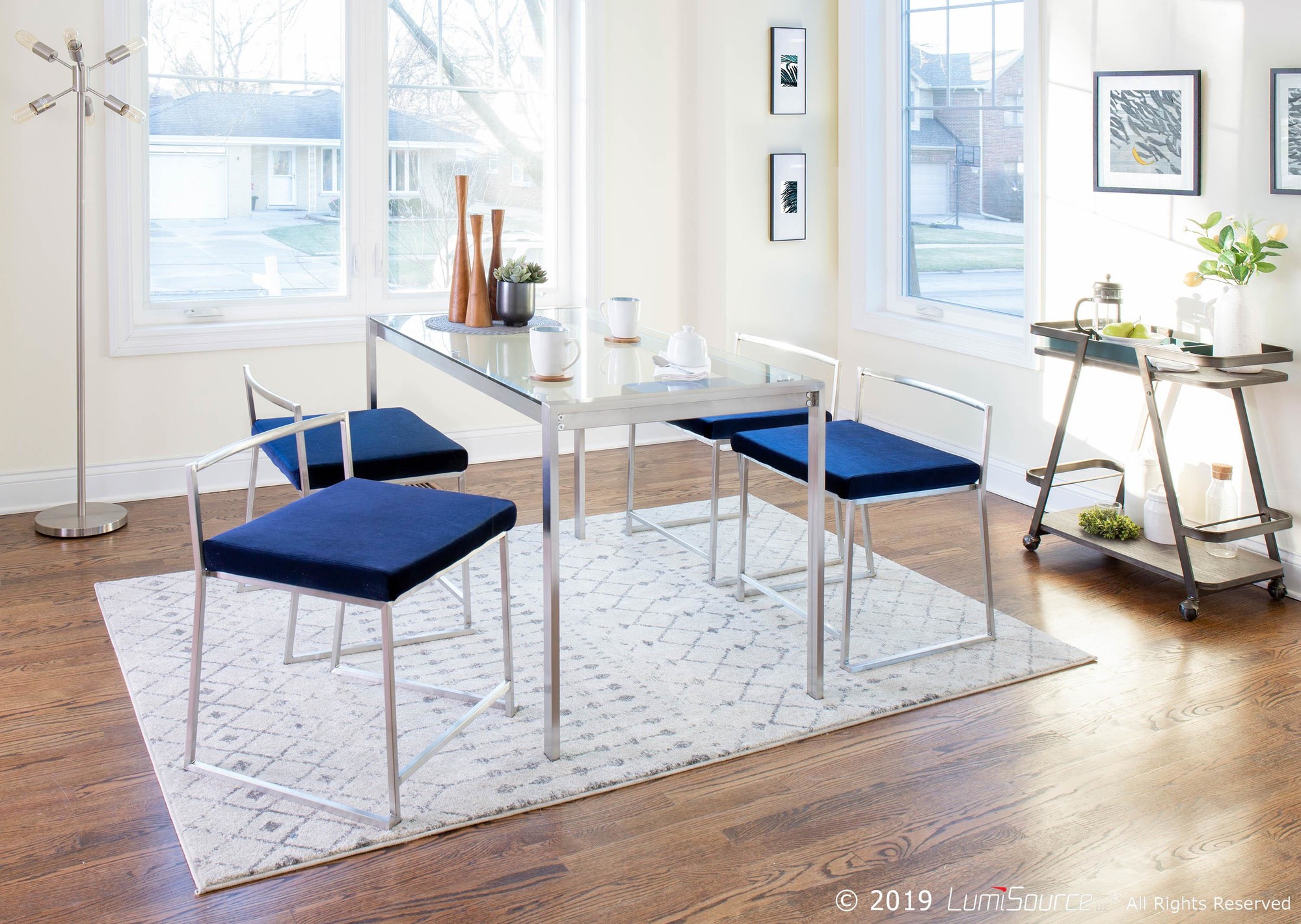 Fuji Blue Velvet Contemporary Stackable Dining Chairs (Set of 2) 3 Fuji Blue Velvet Contemporary Stackable Dining Chairs (Set of 2) - Image 3