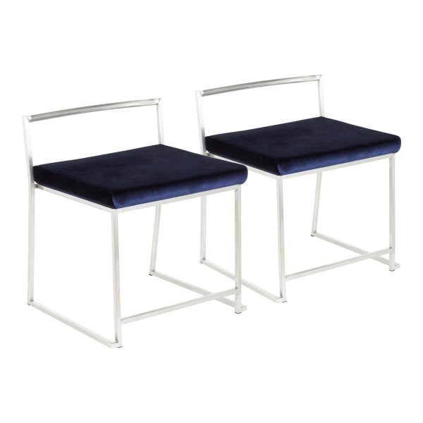 Fuji Blue Velvet Contemporary Stackable Dining Chairs Set of 2 4