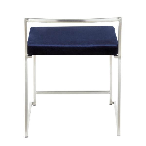 Fuji Blue Velvet Contemporary Stackable Dining Chairs Set of 2 8