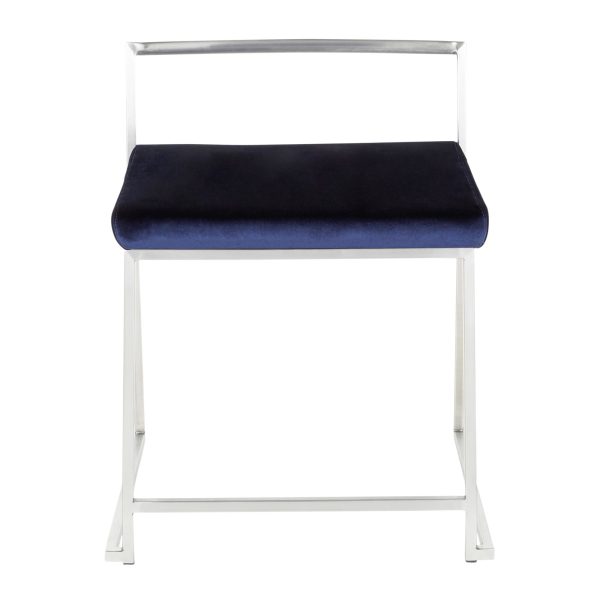Fuji Blue Velvet Contemporary Stackable Dining Chairs Set of 2 9