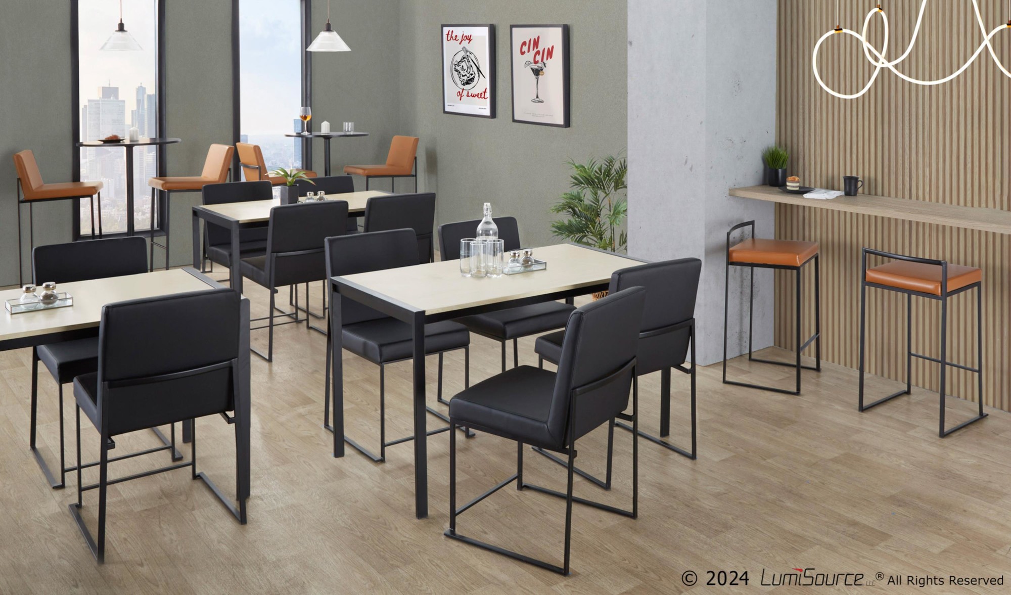 Fuji Contemporary Black Metal Natural Wood Dining Table 2 Fuji Contemporary Black Metal Natural Wood Dining Table - Image 2