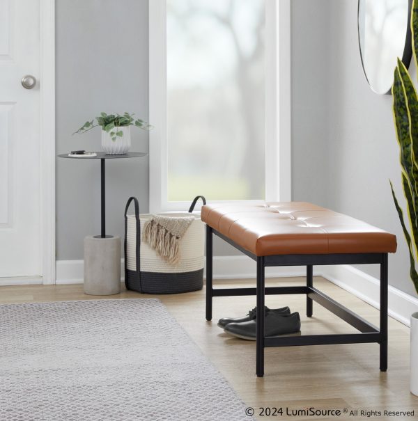 Fuji Contemporary Black Metal and Camel Faux Leather Bench 1