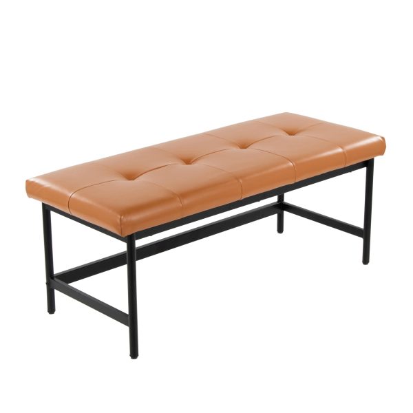 Fuji Contemporary Black Metal and Camel Faux Leather Bench 2