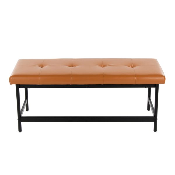 Fuji Contemporary Black Metal and Camel Faux Leather Bench 5