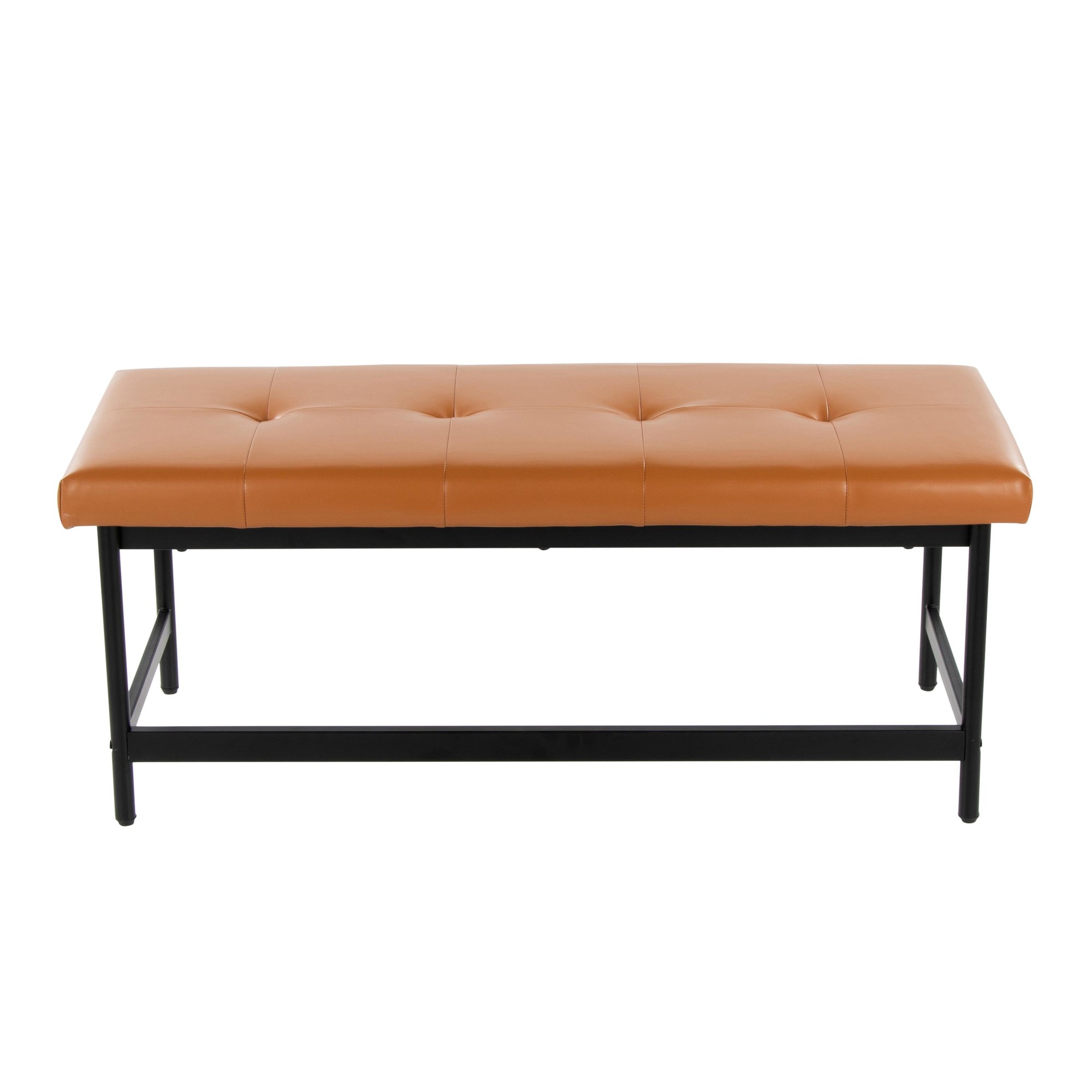 Fuji Contemporary Black Metal and Camel Faux Leather Bench 6 Fuji Contemporary Black Metal and Camel Faux Leather Bench - Image 6