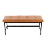 Fuji Contemporary Black Metal and Camel Faux Leather Bench 17 Fuji Contemporary Black Metal and Camel Faux Leather Bench
