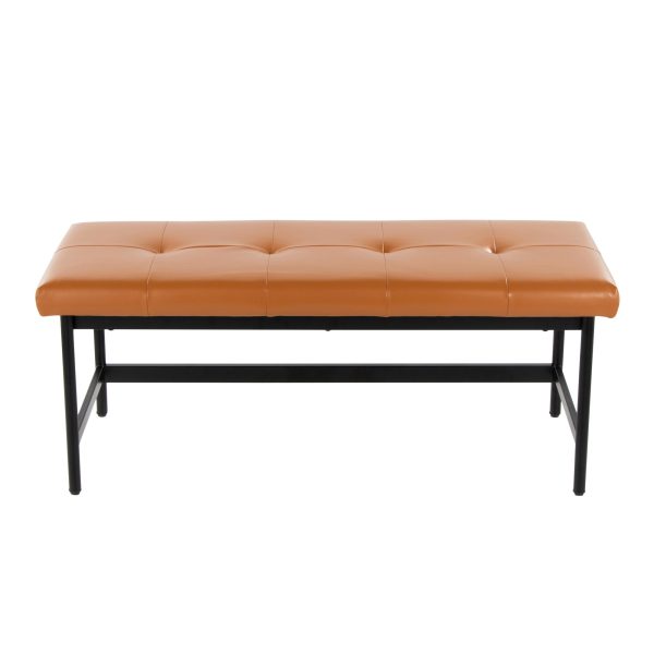 Fuji Contemporary Black Metal and Camel Faux Leather Bench 6