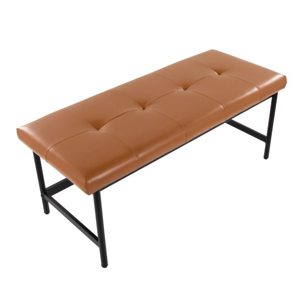 Fuji Contemporary Black Metal and Camel Faux Leather Bench 7