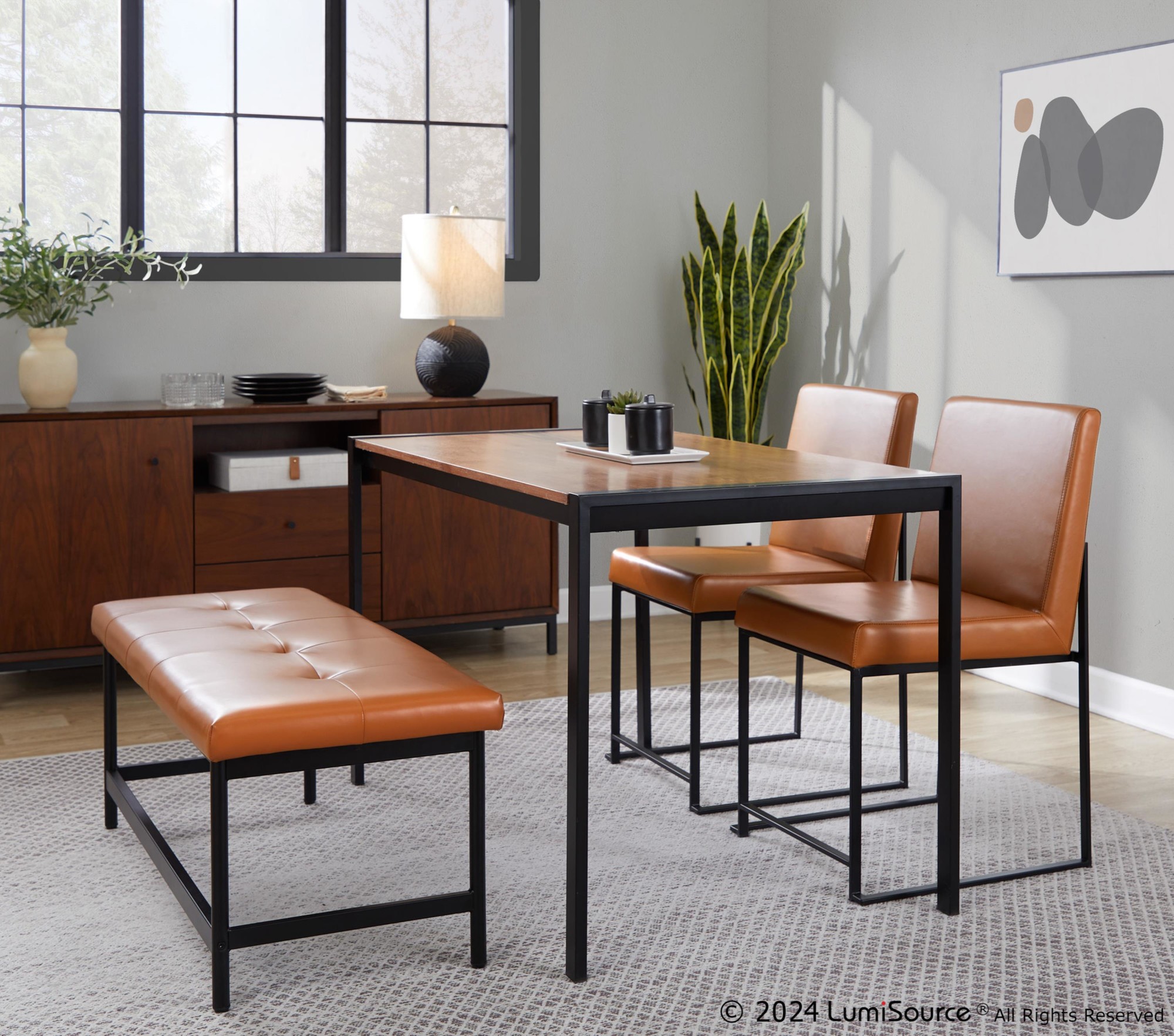 Fuji Contemporary Black Metal and Camel Faux Leather Bench 1 Fuji Contemporary Black Metal and Camel Faux Leather Bench