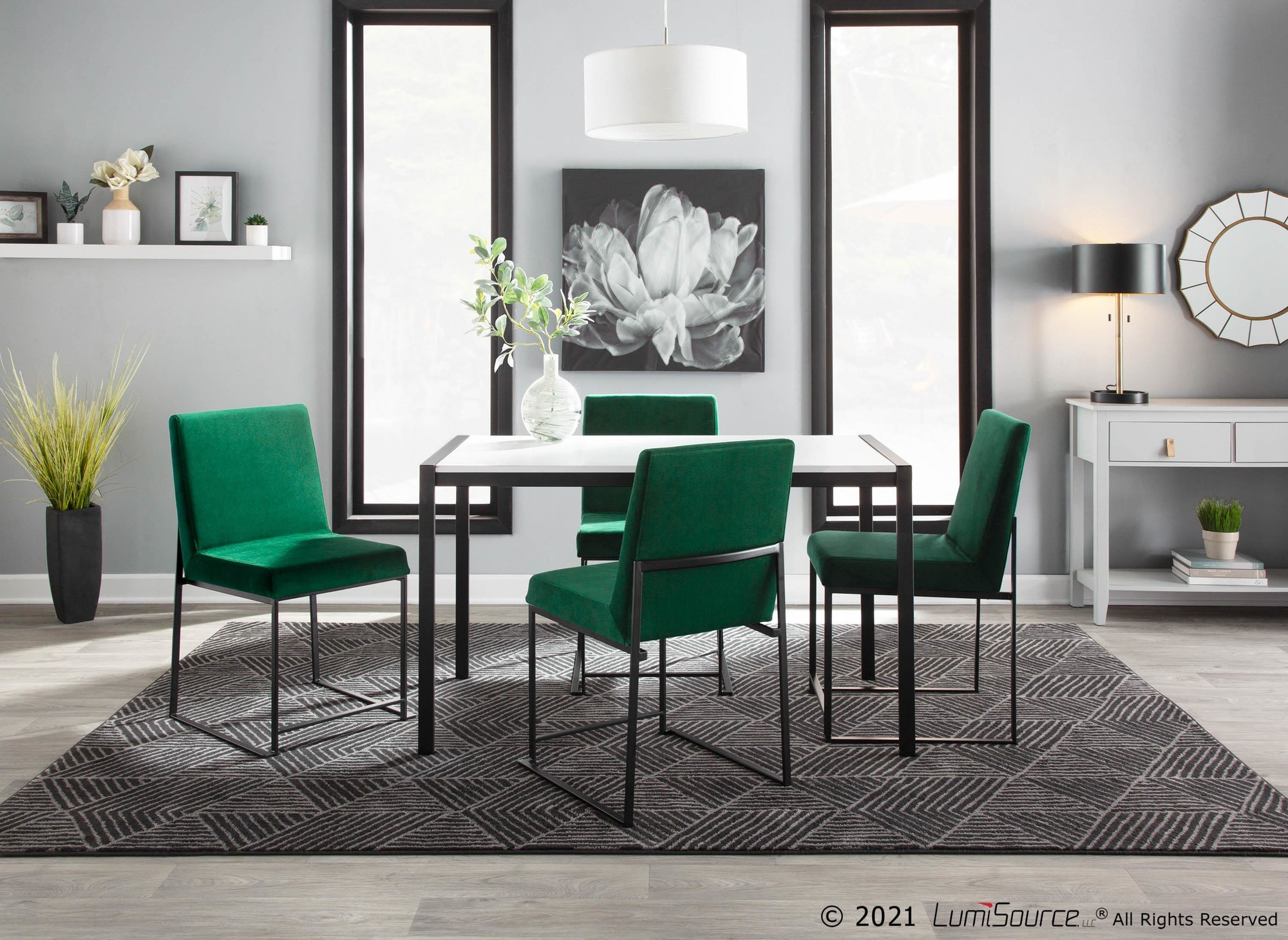 Fuji Contemporary Black Metal and White Wood Dining Table 2 Fuji Contemporary Black Metal and White Wood Dining Table - Image 2