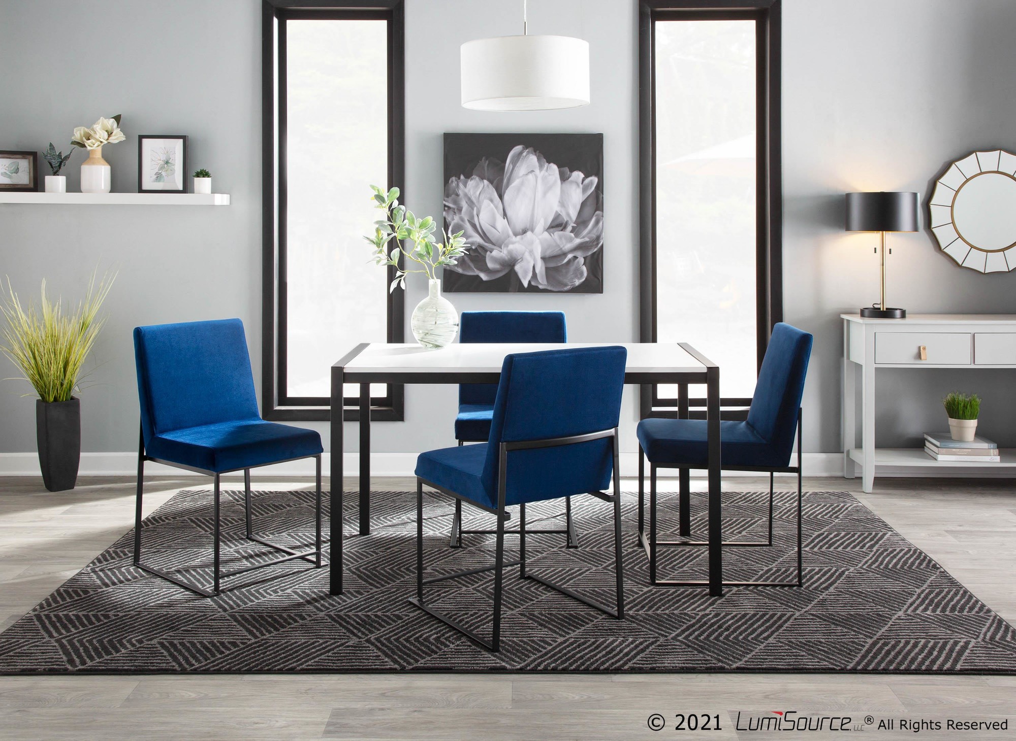 Fuji Contemporary Black Metal and White Wood Dining Table 1 Fuji Contemporary Black Metal and White Wood Dining Table