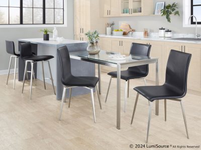 Fuji Contemporary Glass Top Stainless Steel Dining Table