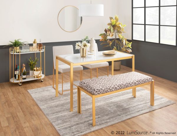 Fuji Contemporary Gold Metal Beige Leopard Fabric Bench 1