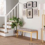 Fuji Contemporary Gold Metal Beige Leopard Fabric Bench 13 Fuji Contemporary Gold Metal Beige Leopard Fabric Bench