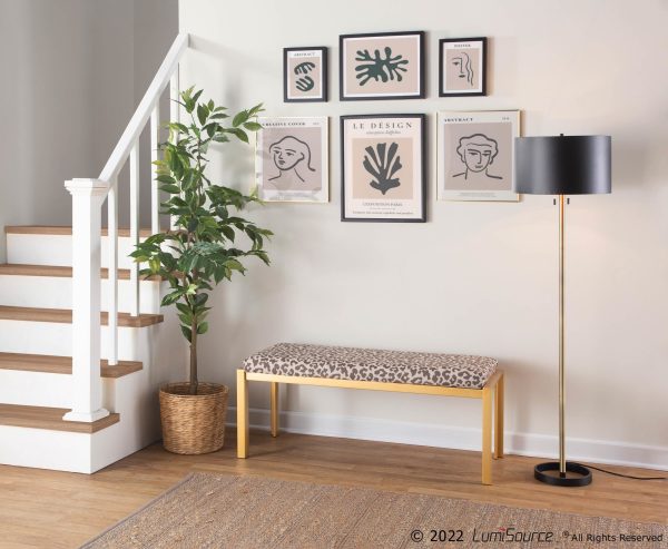 Fuji Contemporary Gold Metal Beige Leopard Fabric Bench 3