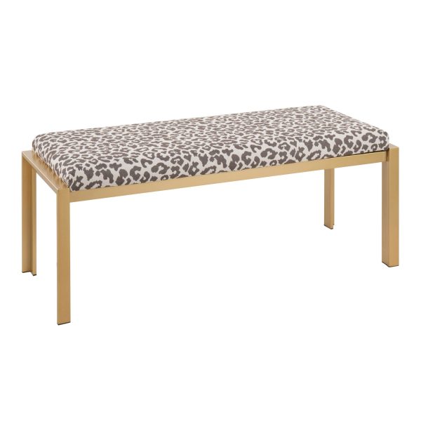 Fuji Contemporary Gold Metal Beige Leopard Fabric Bench 4
