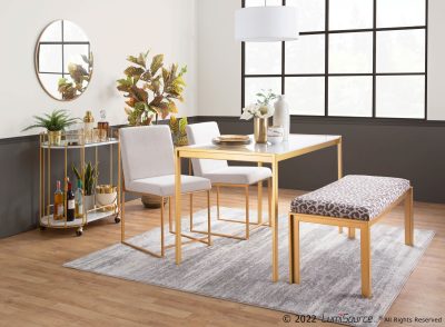 Fuji Contemporary Gold Metal Beige Leopard Fabric Bench