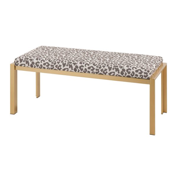 Fuji Contemporary Gold Metal Beige Leopard Fabric Bench 6