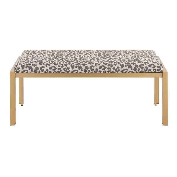 Fuji Contemporary Gold Metal Beige Leopard Fabric Bench 7