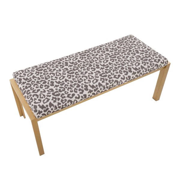 Fuji Contemporary Gold Metal Beige Leopard Fabric Bench 8