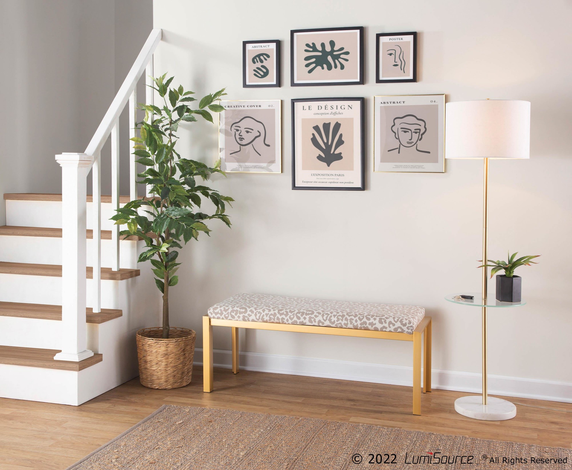 Fuji Contemporary Gold Metal Grey Leopard Fabric Bench 3 Fuji Contemporary Gold Metal Grey Leopard Fabric Bench - Image 3