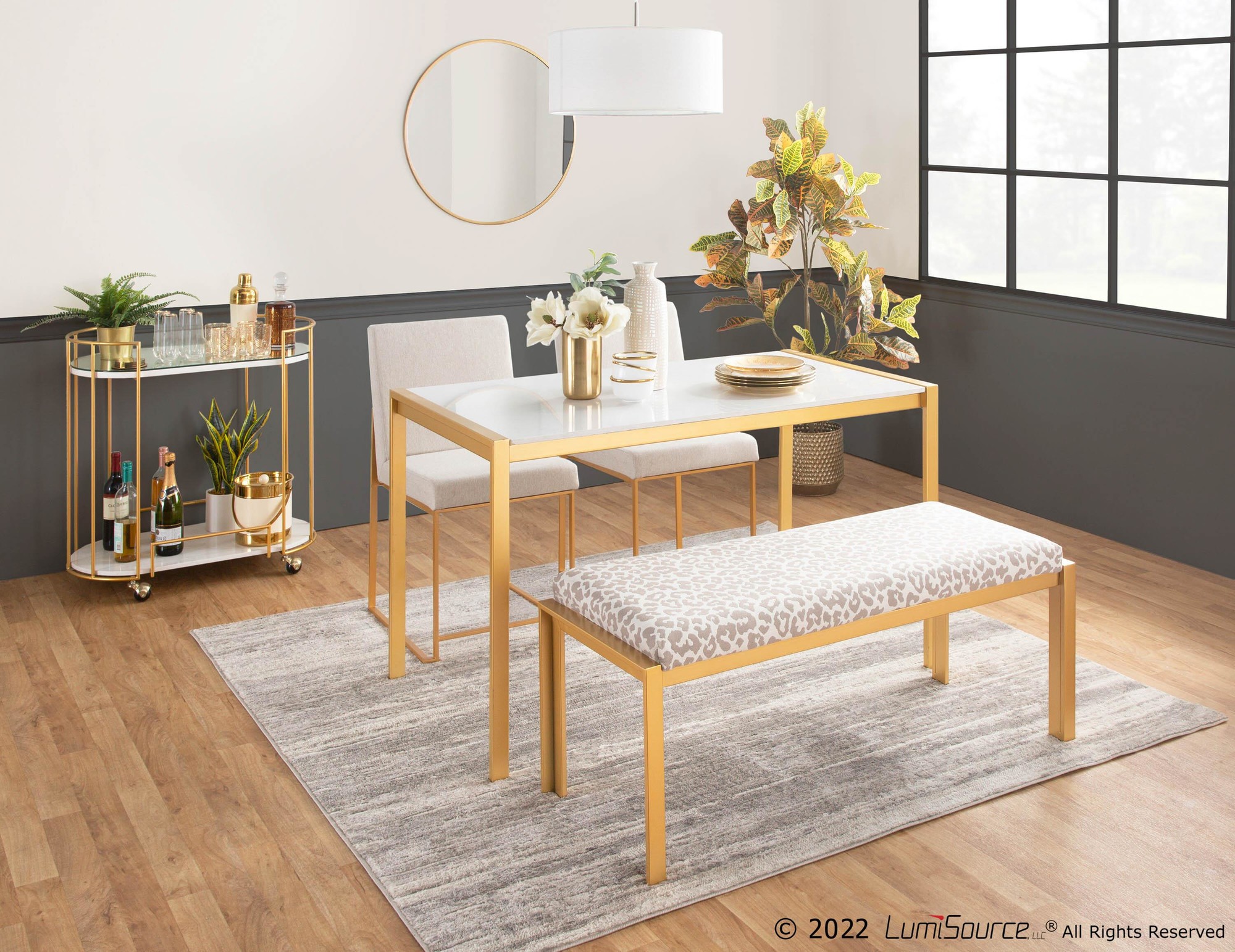 Fuji Contemporary Gold Metal Grey Leopard Fabric Bench 4 Fuji Contemporary Gold Metal Grey Leopard Fabric Bench - Image 4