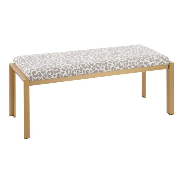 Fuji Contemporary Gold Metal Grey Leopard Fabric Bench 4