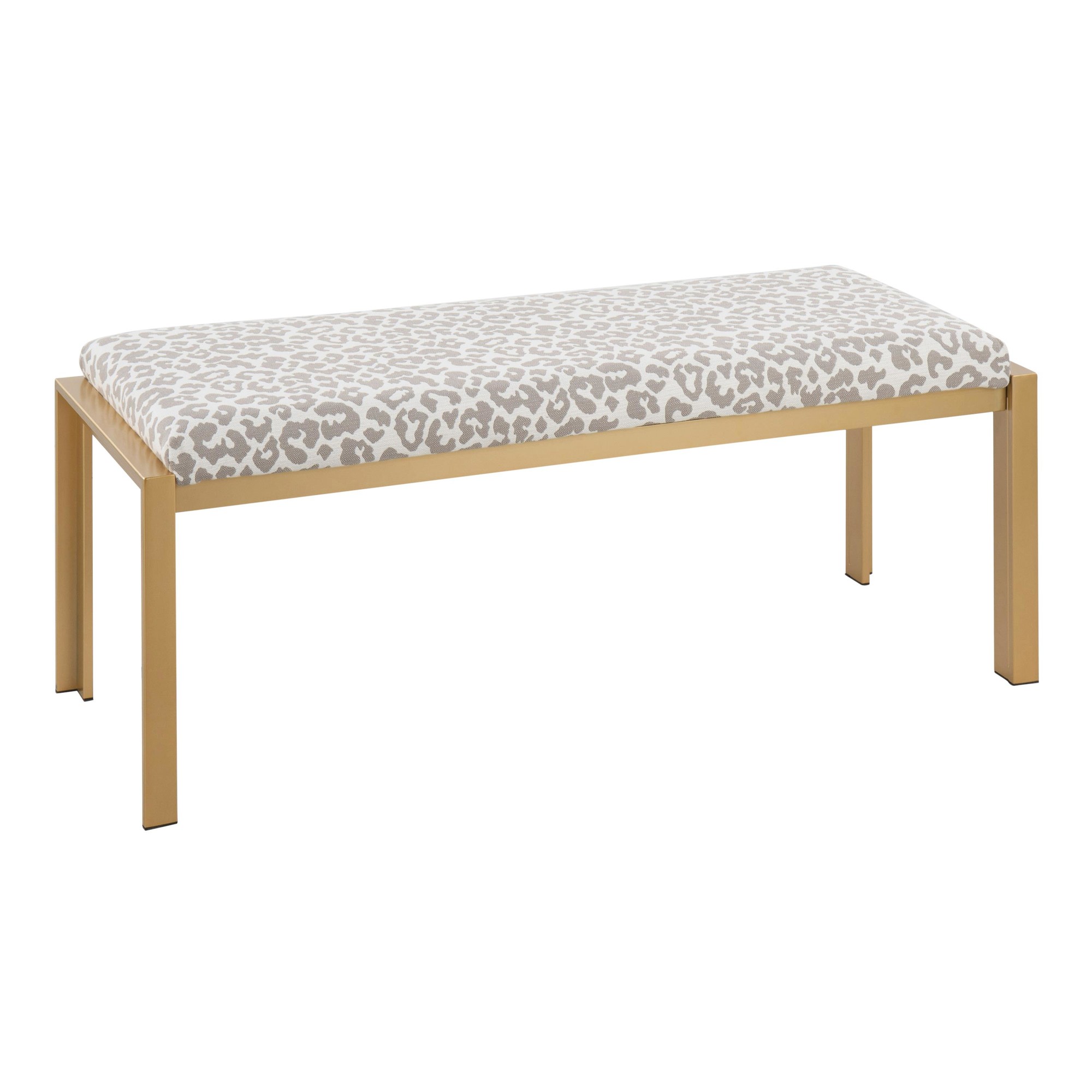 Fuji Contemporary Gold Metal Grey Leopard Fabric Bench 5 Fuji Contemporary Gold Metal Grey Leopard Fabric Bench - Image 5