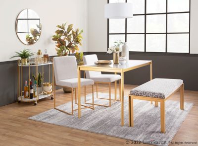 Fuji Contemporary Gold Metal Grey Leopard Fabric Bench