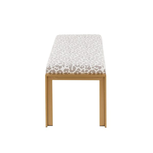 Fuji Contemporary Gold Metal Grey Leopard Fabric Bench 5