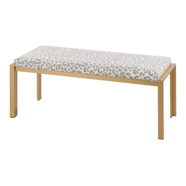 Fuji Contemporary Gold Metal Grey Leopard Fabric Bench 6