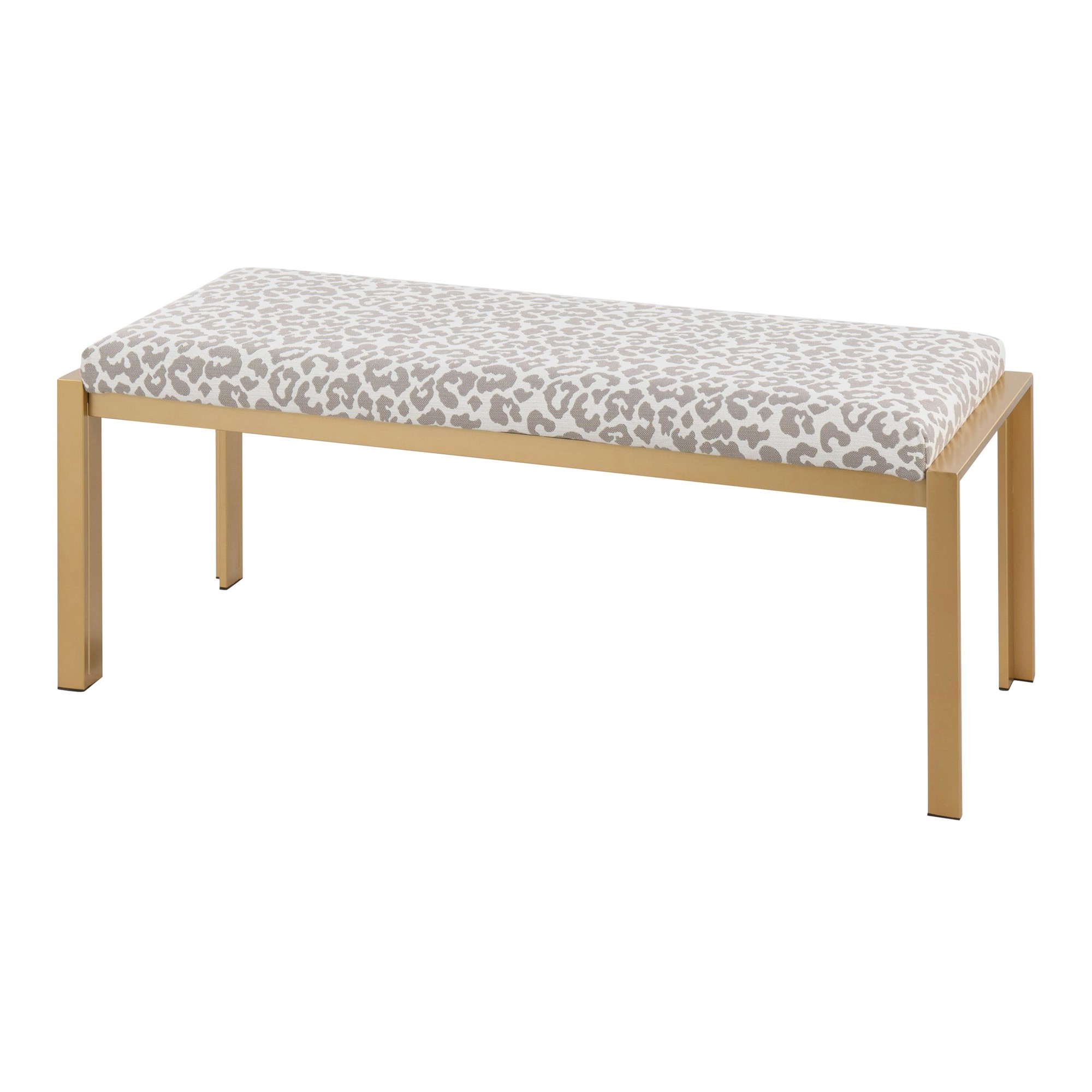 Fuji Contemporary Gold Metal Grey Leopard Fabric Bench 7 Fuji Contemporary Gold Metal Grey Leopard Fabric Bench - Image 7