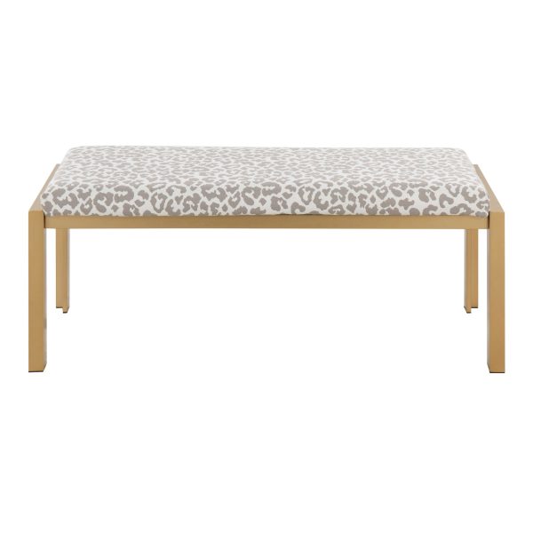 Fuji Contemporary Gold Metal Grey Leopard Fabric Bench 7