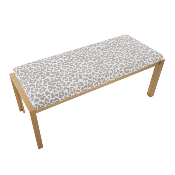 Fuji Contemporary Gold Metal Grey Leopard Fabric Bench 8