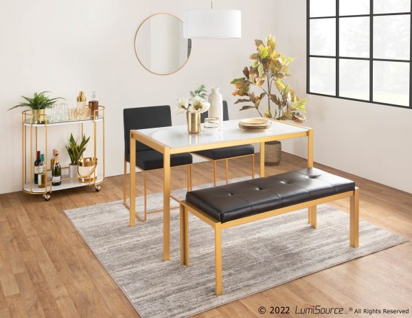 Fuji Contemporary Gold Metal and Black Faux Leather Bench 1
