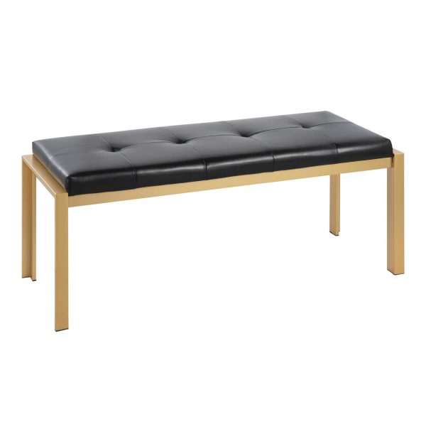 Fuji Contemporary Gold Metal and Black Faux Leather Bench 2