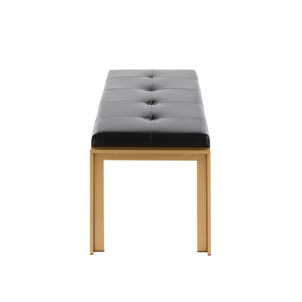 Fuji Contemporary Gold Metal and Black Faux Leather Bench 3