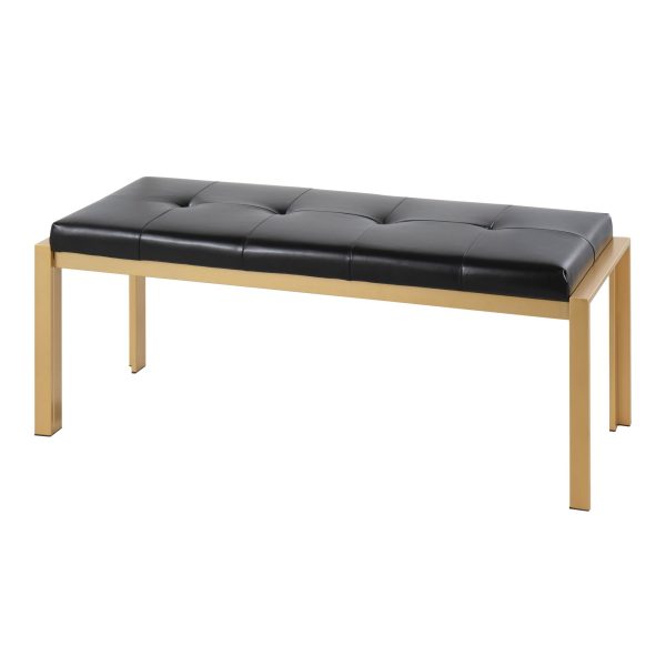 Fuji Contemporary Gold Metal and Black Faux Leather Bench 4