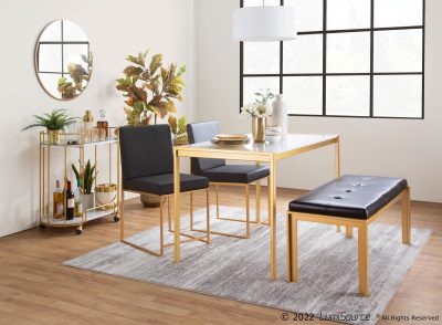 Fuji Contemporary Gold Metal and Black Faux Leather Bench