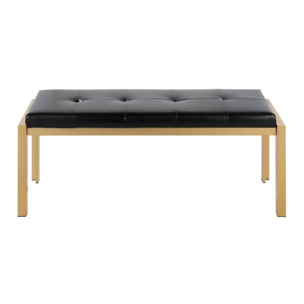 Fuji Contemporary Gold Metal and Black Faux Leather Bench 5