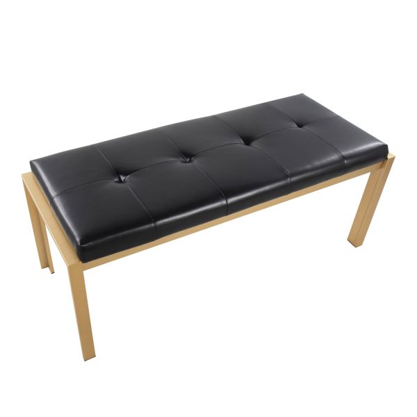 Fuji Contemporary Gold Metal and Black Faux Leather Bench 6