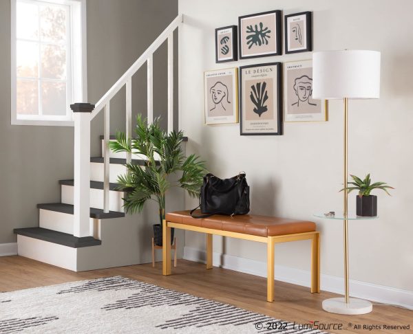 Fuji Contemporary Gold and Camel Faux Leather Bench 1