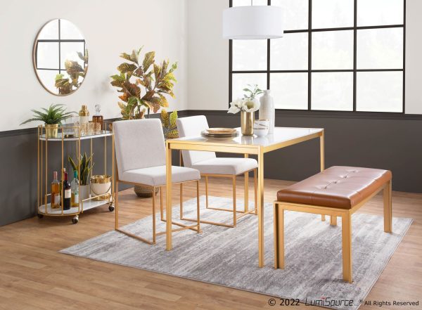 Fuji Contemporary Gold and Camel Faux Leather Bench 2